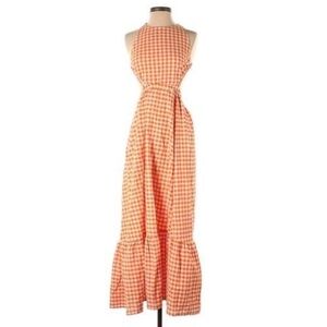 Peppermayo Orange and White Gingham Backless Maxi Dress